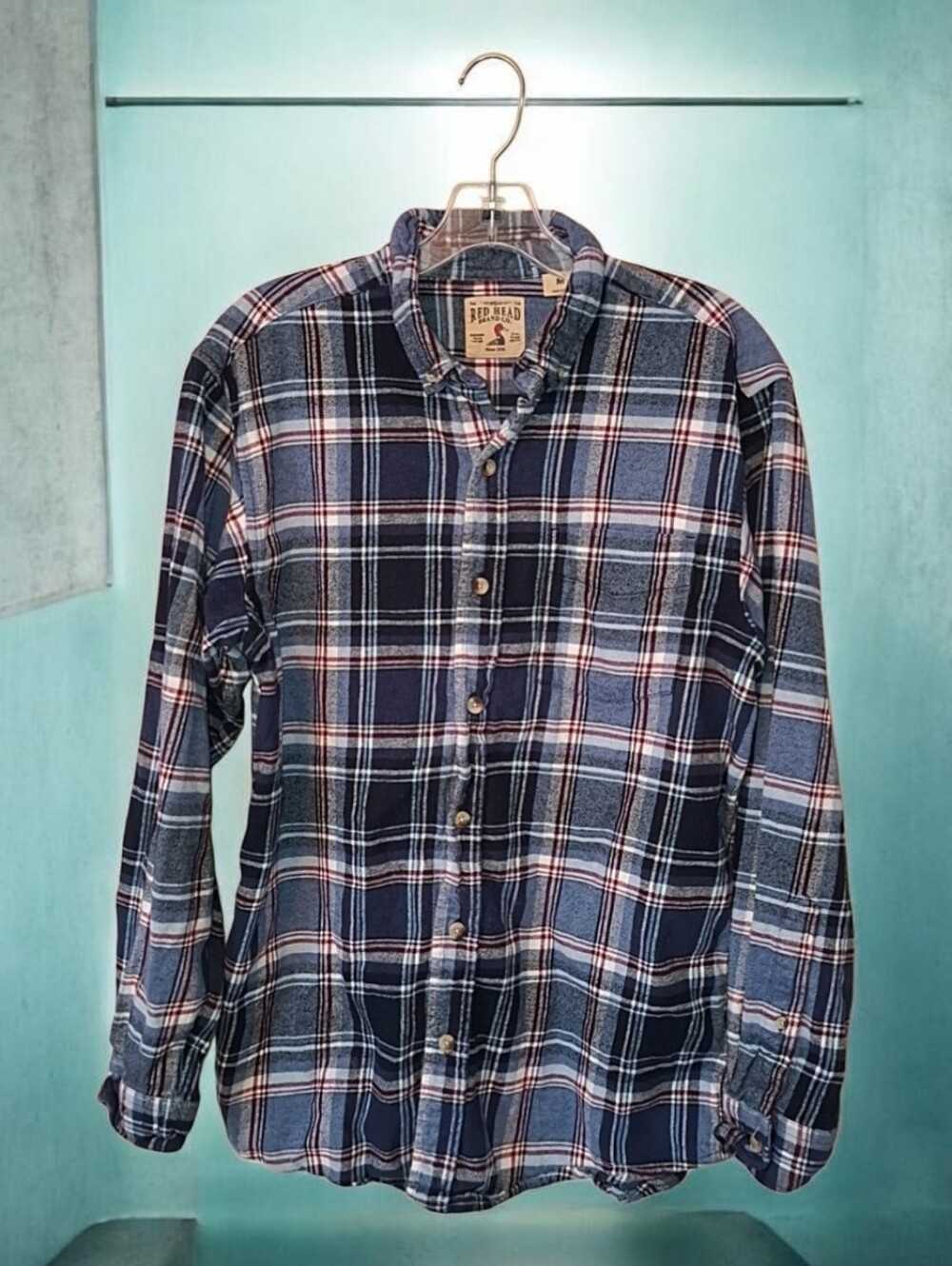 RedHead Men's Plaid Long Sleeve Button-Up Shirt Blue Red White Size M Regular